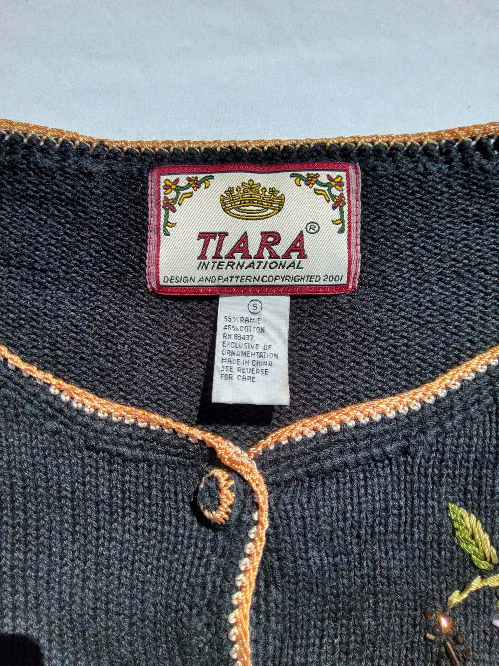 Vintage TIARA International Embroidered Beaded Floral Button Front Cardigan - Picture 2 of 6